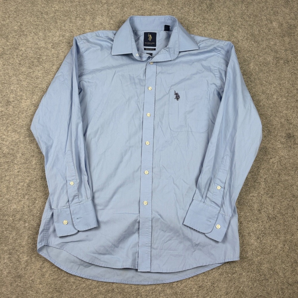 US Polo Assn Button Down Shirt Mens 15.5 32/33 Regular Fit Blue Long Sleeve Golf